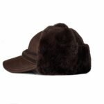 Warm and rugged: Men's shearling sheepskin leather trapper hat with ear flaps, perfect for winter adventures
