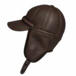 Warm and rugged: Men's shearling sheepskin leather trapper hat with ear flaps, perfect for winter adventures