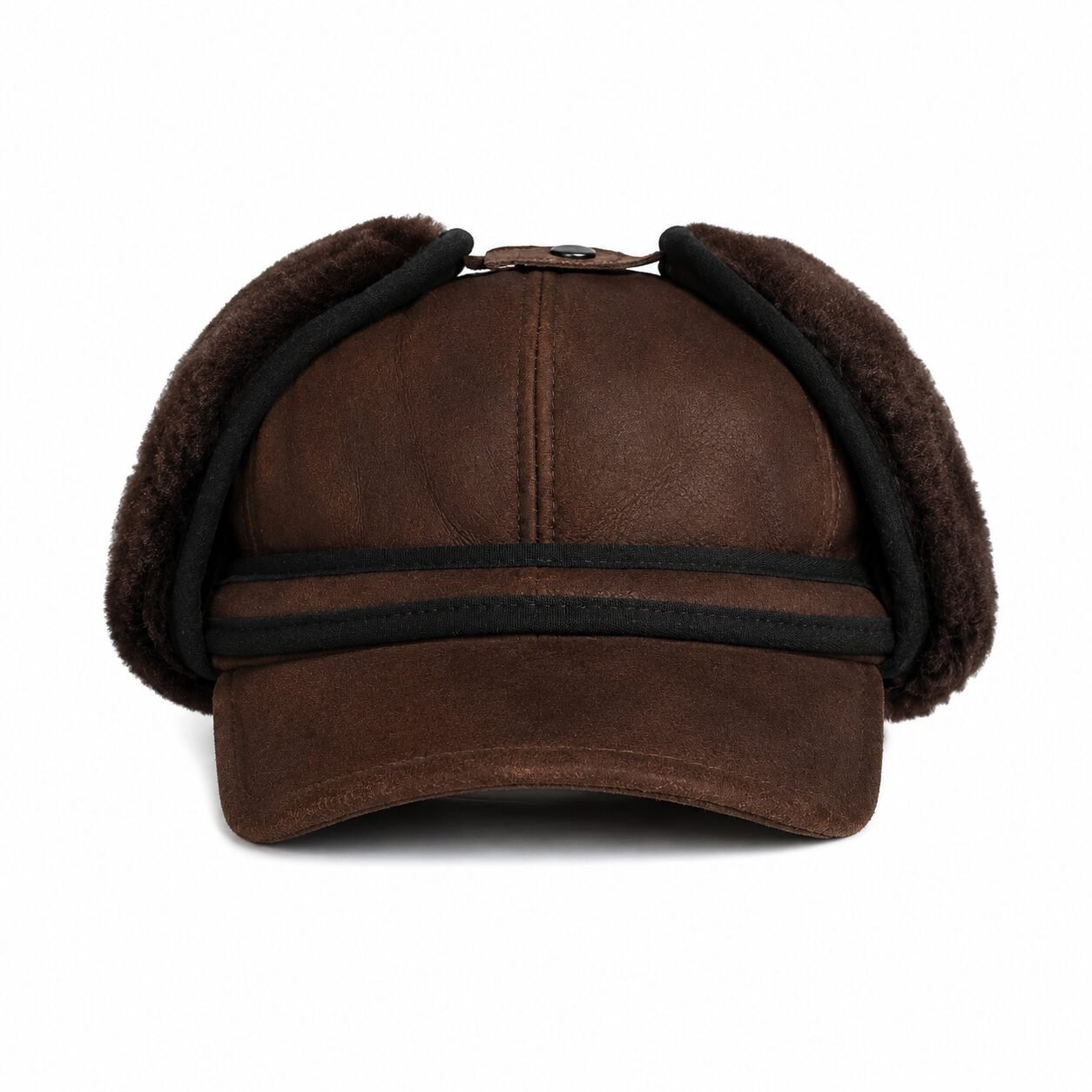 Men's Shearling Leather Trapper Hat Warm and rugged: Men's shearling sheepskin leather trapper hat with ear flaps, perfect for winter adventures