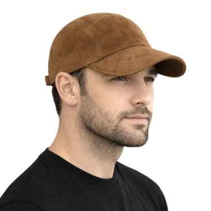 Suede genuine leather baseball cap made of premium sheepskin – luxury brown leather dad hat for men
