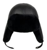 Black sheepskin leather trapper hat with fur lining and ear flaps