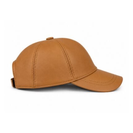 leather baseball cap with curved brim and adjustable back strap.
