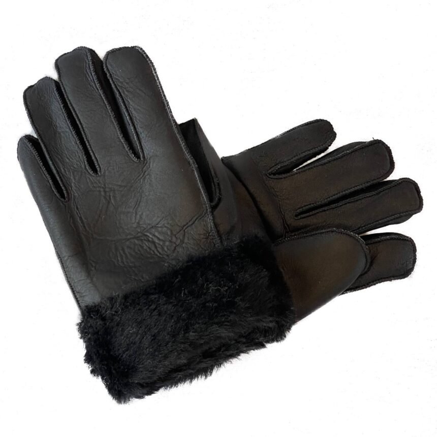 Black Unisex Premium Shearling Sheepskin Leather Gloves – LUKKIZARA ...