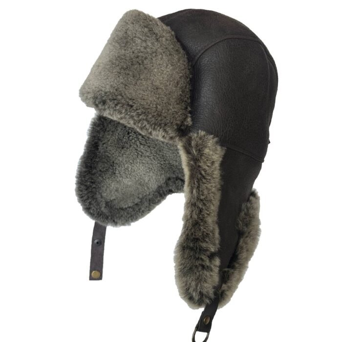 Premium sheepskin leather aviator hat, shearling trapper hat, waterproof windproof winter ha