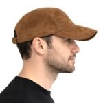 Suede genuine leather baseball cap made of premium sheepskin – luxury brown leather dad hat for men