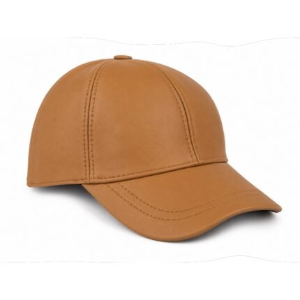 leather baseball cap with curved brim and adjustable back strap.