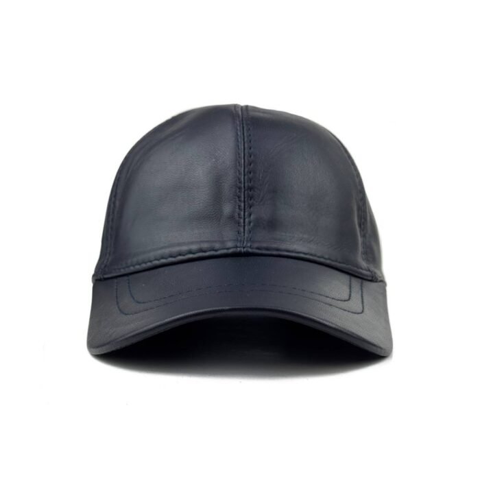 Men’s Genuine Leather Baseball Cap – Adjustable Navy Blue Lambskin Hat