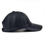 Men’s Genuine Leather Baseball Cap – Adjustable Navy Blue Lambskin Hat