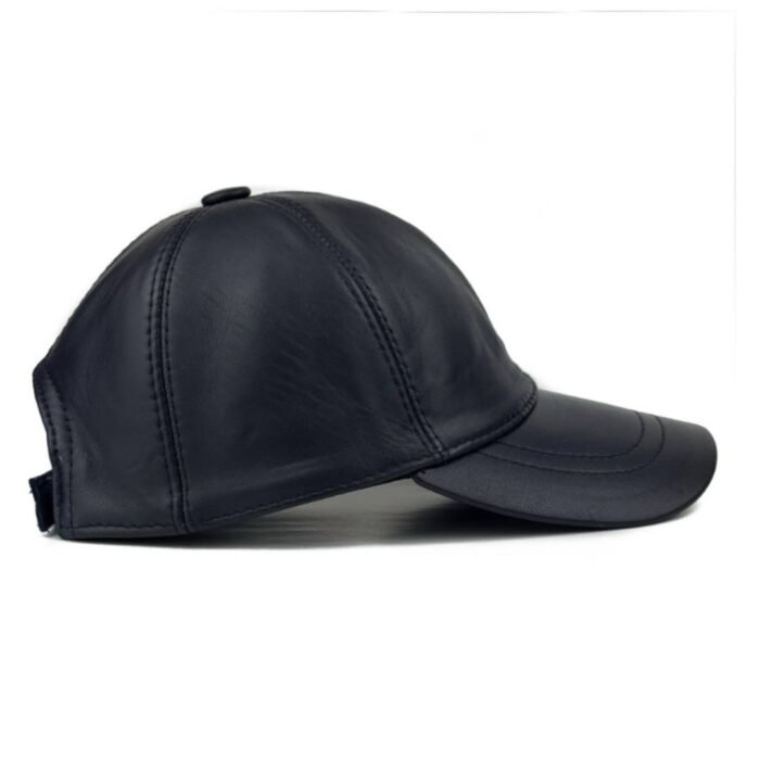 Men’s Genuine Leather Baseball Cap – Adjustable Navy Blue Lambskin Hat