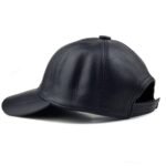 Men’s Genuine Leather Baseball Cap – Adjustable Navy Blue Lambskin Hat