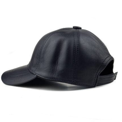 Men’s Genuine Leather Baseball Cap – Adjustable Navy Blue Lambskin Hat