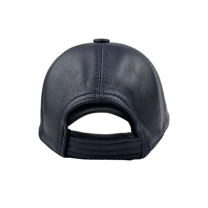 Men’s Genuine Leather Baseball Cap – Adjustable Navy Blue Lambskin Hat