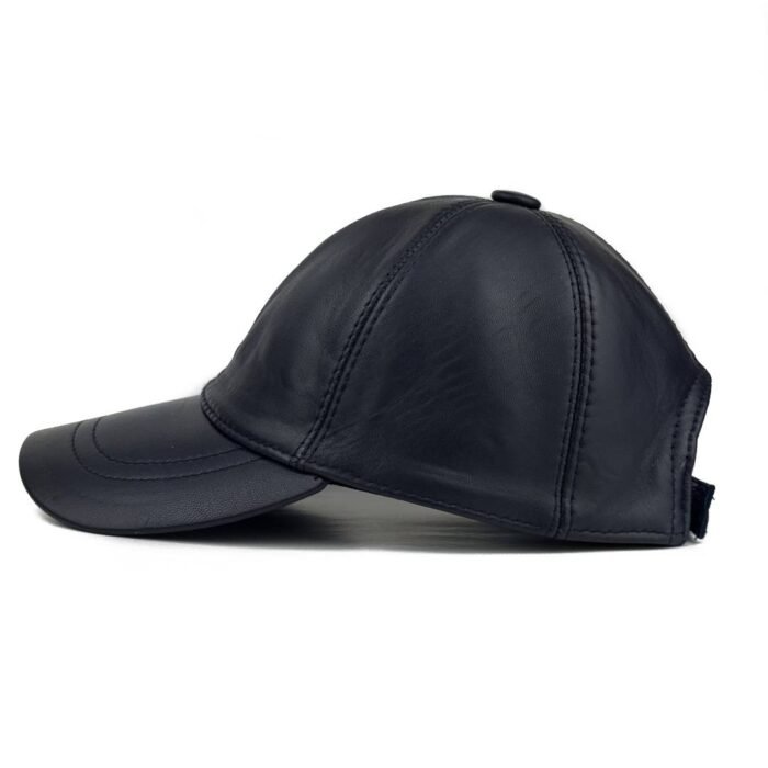 Men’s Genuine Leather Baseball Cap – Adjustable Navy Blue Lambskin Hat