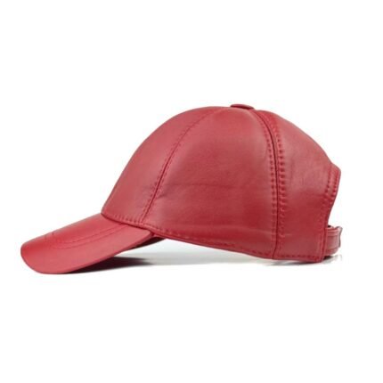 Unisex Genuine Leather Baseball Cap – Adjustable Red Lambskin Hat