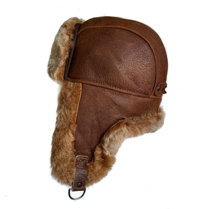 Premium Sheepskin Leather Aviator Hat – Waterproof & Windproof Shearling Trapper Hat with Ear Flaps