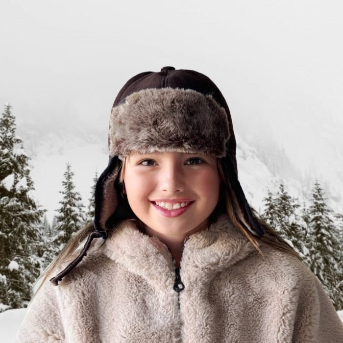 Real Shearling Kids Trapper Ushanka Aviator Hat – Genuine Sheepskin Winter Hat with Earflaps