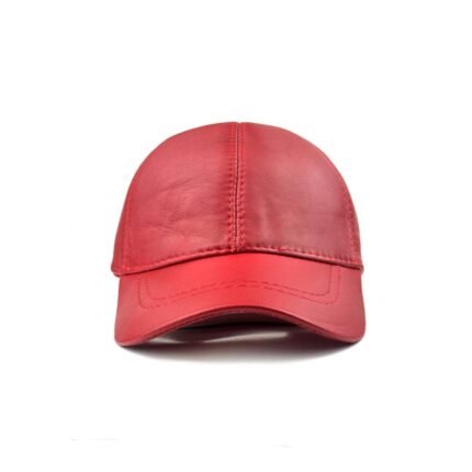 Unisex Genuine Leather Baseball Cap – Adjustable Red Lambskin Hat
