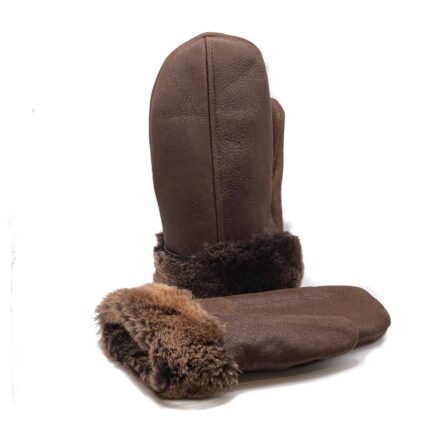 Brown Shearling Sheepskin Leather Mittens