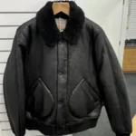 CHEVIGNON Real Sheepskin Shearling Leather Bomber G-1 Jacket in Black: