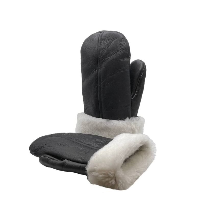 thumbnail image 2 of Men's Real Genuine Leather Sheepskin Shearling Gloves - Warm Winter Mittens - Black/Brown Multi-Color - One Size 2 of 2