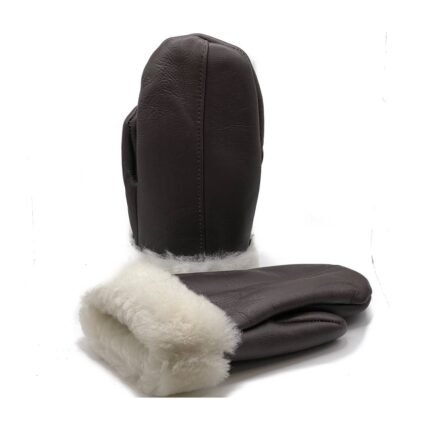 Brown Ivory Shearling Genuine Leather Sheepskin Mittens