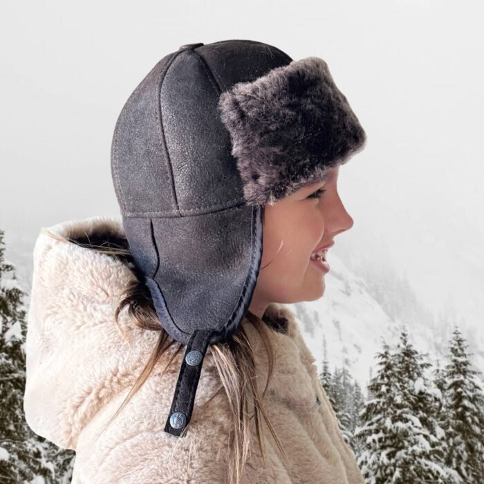 Real Shearling Kids Trapper Ushanka Aviator Hat: