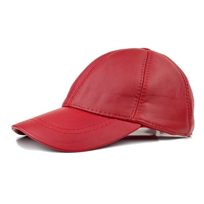 Unisex Genuine Leather Baseball Cap – Adjustable Red Lambskin Hat