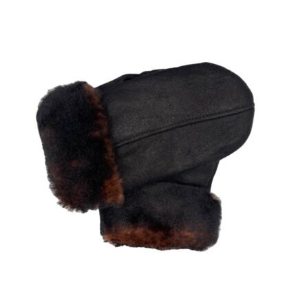 Black mittens Brown Fur Leather Mittens