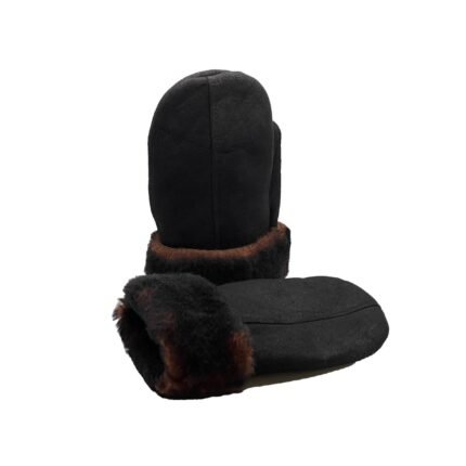 Black mittens Brown Fur Leather Mittens