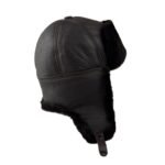 Russian-style brown ushanka hat made of natural sheepskin with thick fur.