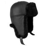 Brown sheepskin trapper hat in classic Russian ushanka style with fur ear flaps.
