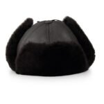 Brown fur-lined Russian trapper hat made from natural sheepskin