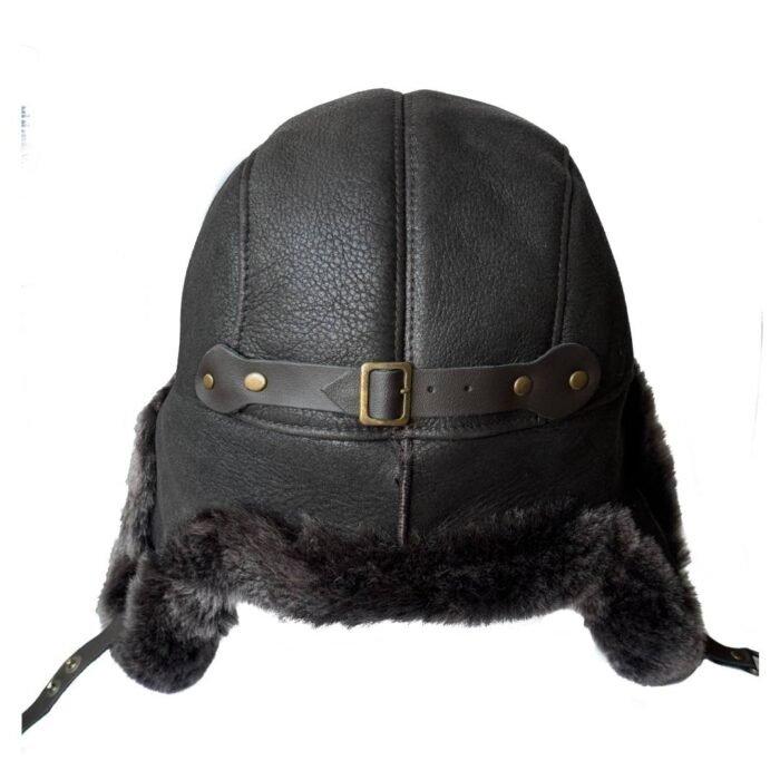 Men’s Genuine Leather Trapper Hat with Fur Lining – Winter Aviator Cap