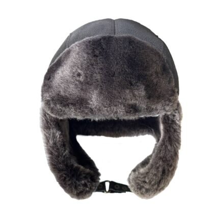 Men’s Genuine Leather Trapper Hat with Fur Lining – Winter Aviator Cap
