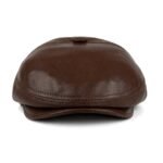 Black Sheepskin Flat Cap for Men – Genuine Leather Newsboy Cabbie Hat, Classic Golf Driver Ivy Cap