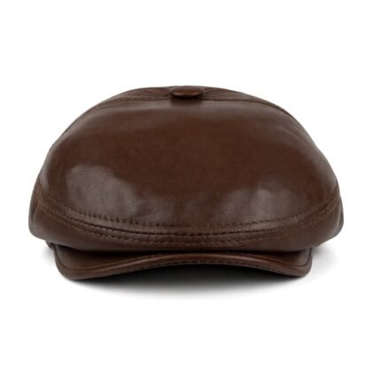 Black Sheepskin Flat Cap for Men – Genuine Leather Newsboy Cabbie Hat, Classic Golf Driver Ivy Cap