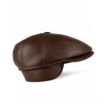 Sheepskin Flat Cap for Men – Genuine Leather Newsboy Cabbie Hat, Classic Golf Driver Ivy Cap
