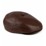 Sheepskin Flat Cap for Men – Genuine Leather Newsboy Cabbie Hat, Classic Golf Driver Ivy Cap