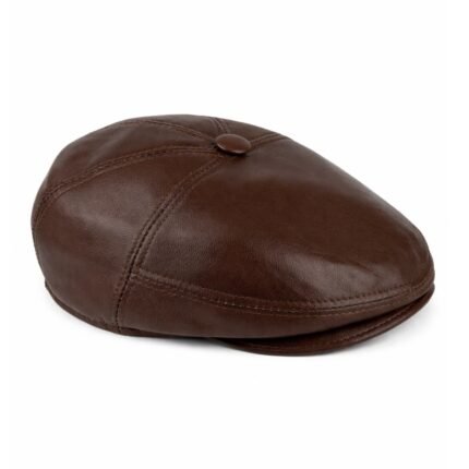 Sheepskin Flat Cap for Men – Genuine Leather Newsboy Cabbie Hat, Classic Golf Driver Ivy Cap