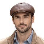 Sheepskin Flat Cap for Men – Genuine Leather Newsboy Cabbie Hat, Classic Golf Driver Ivy Cap