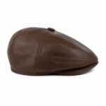 Sheepskin Flat Cap for Men – Genuine Leather Newsboy Cabbie Hat, Classic Golf Driver Ivy Cap