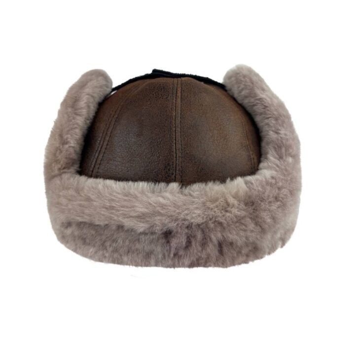 Real shearling trapper aviator hat with leather and fur, fast delivery winter cap for men & women