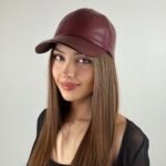 Unisex Genuine Leather Baseball Cap – Adjustable Red Wine Lambskin Hat