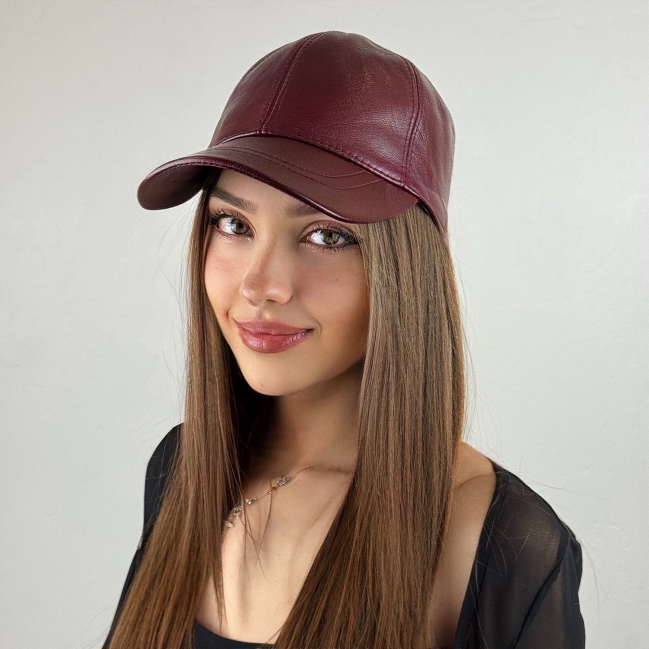 Unisex Genuine Leather Baseball Cap – Adjustable Red Wine Lambskin Hat