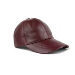 Unisex Genuine Leather Baseball Cap – Adjustable Red Wine Lambskin Hat