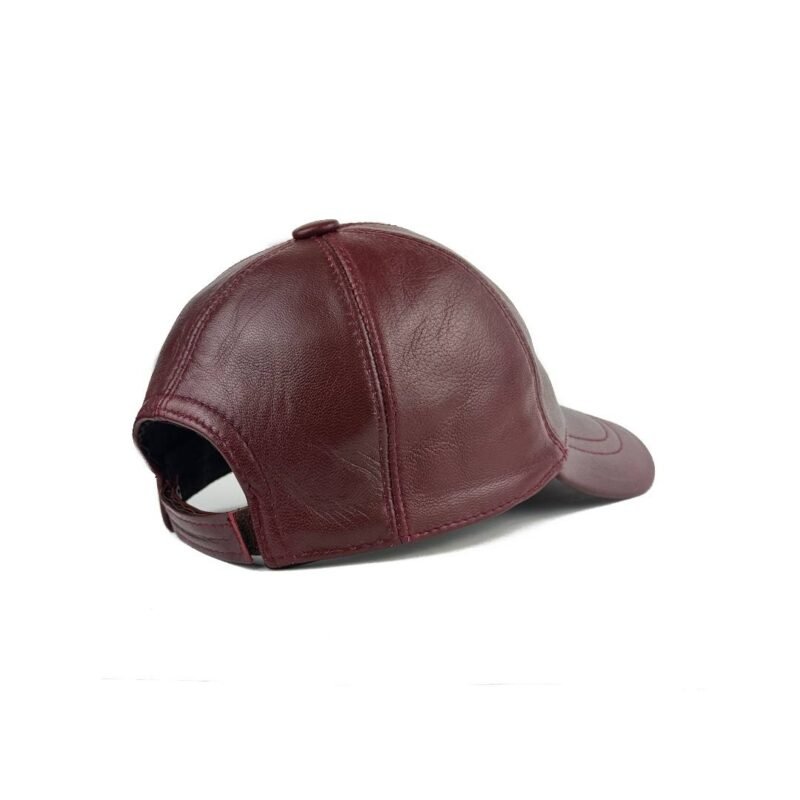 Unisex Genuine Leather Baseball Cap – Adjustable Red Wine Lambskin Hat