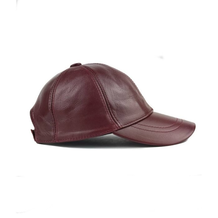 Unisex Genuine Leather Baseball Cap – Adjustable Red Wine Lambskin Hat