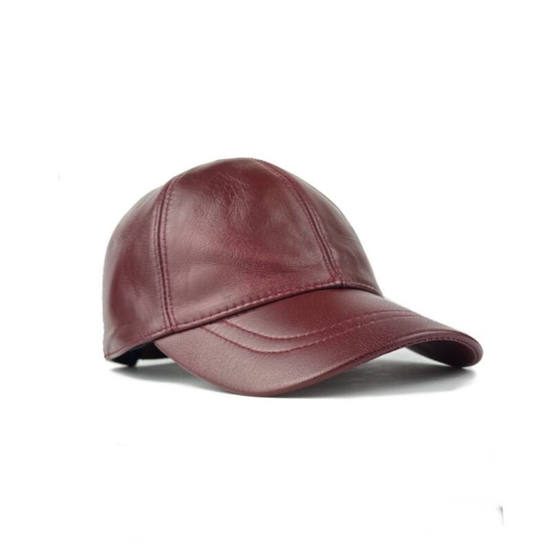 Unisex Genuine Leather Baseball Cap – Adjustable Red Wine Lambskin Hat