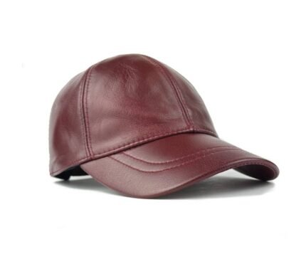 Unisex Genuine Leather Baseball Cap – Adjustable Red Wine Lambskin Hat
