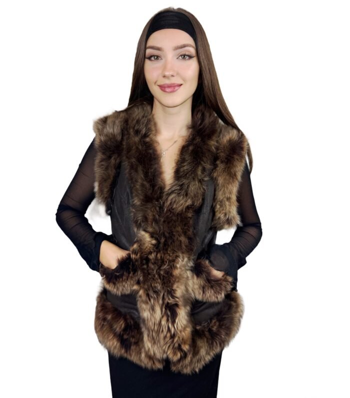 Handmade sheepskin shearling vest with wool lining